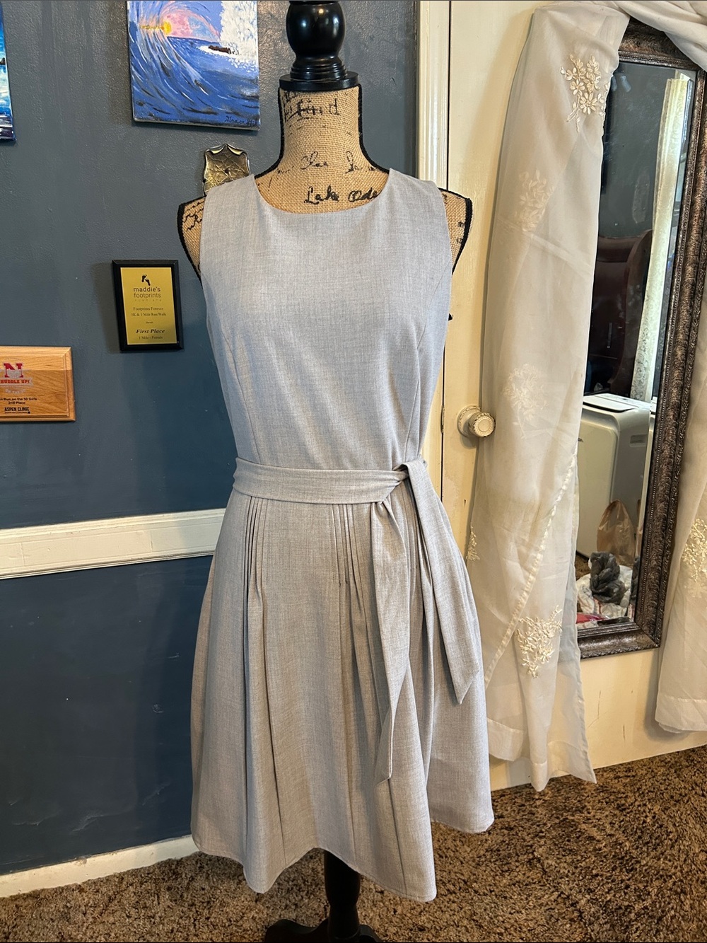 Calvin Klein Light Blue Sleeveless Tie-Waist Midi Dress